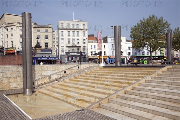 Water running down steps, The Cascade, Centre Promenade, Bristol, England, UK