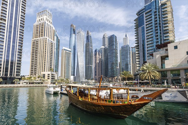 Dubai Marina skyline skyscrapers waterfront buildings in Dubai, United Arab Emirates, Asia