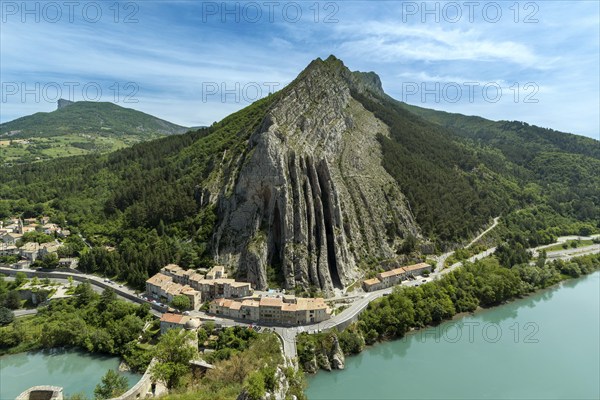 Sisteron. View of the Baume rock and the Durance river from the Citadel, Alpes-de-Haute-Provence.