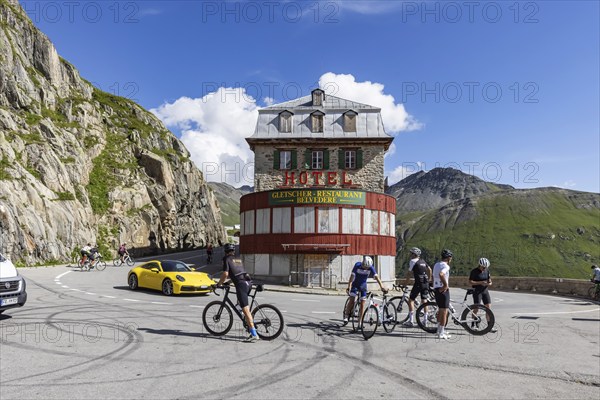 Hotel Belvédère on the Furka, the most famous pass hotel in the world. The building is closed and