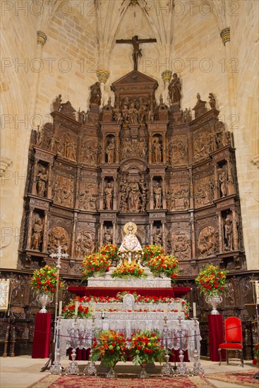 Elaborate religious altar with carved figures and flowers, Cathedral, Concathedral, Iglesia de