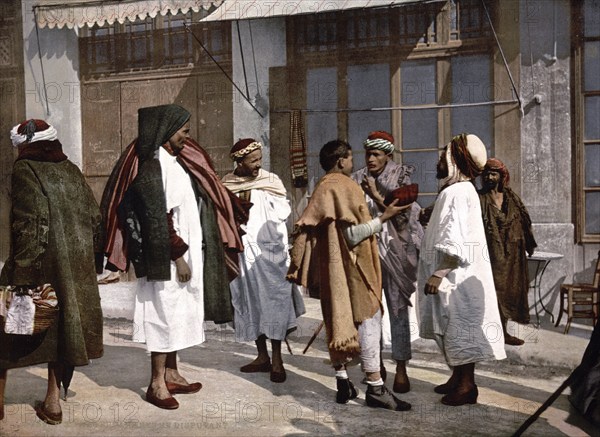 Arabs arguing, Algiers, Algeria, ca 1890, Historical, digitally restored reproduction from a 19th