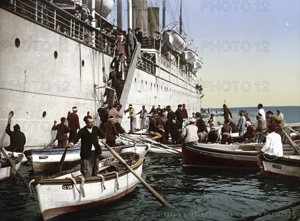 Disembarkation from a passenger ship, Algiers, Algeria, ca 1890, Historical, digitally restored