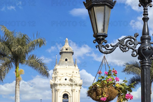 Lima, Peru, Archbishop Palace on colonial Central plaza Mayor or Plaza de Armas in historic center,