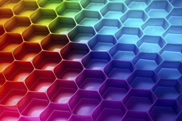 Honeycomb pattern illuminated with vibrant gradient colors abstract background, AI generated