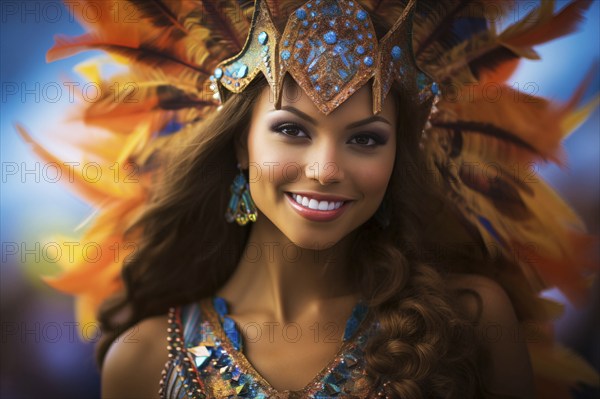 Captivating image capturing the essence of the Rio Carnival, showcasing a dancer adorned in an
