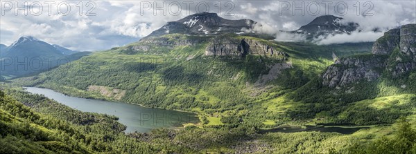 Panoramic view over valley Innerdalen with lake Innerdalsvatn, Norway, Europe