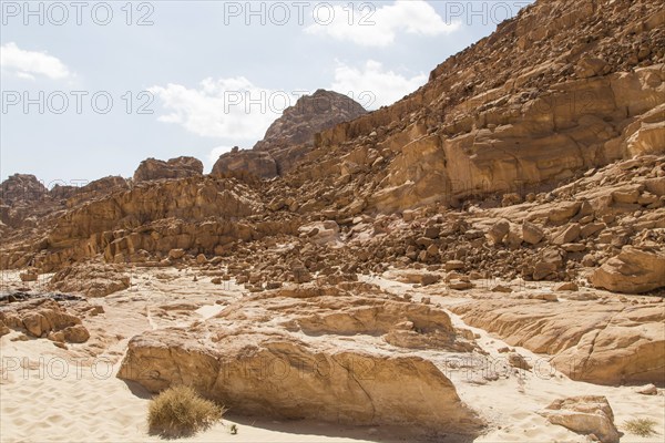 White canyon with yellow rocks, sunny day. Egypt, desert, the Sinai Peninsula, Nuweiba, Dahab