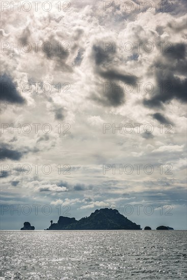 Island landscape with dramatic thunderstorm sky, thunderstorm, storm, stormy, cloudy, gloomy,