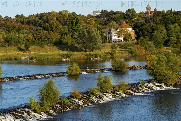 The Ruhr weir, barrage of the Ruhr near Hattingen, on the Ruhr Valley cycle path, North