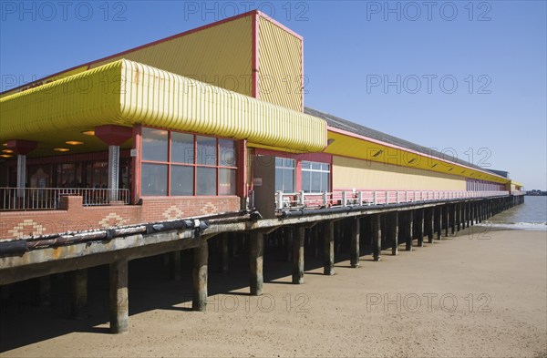 Yellow pier building at Walton on the Naze, Essex, England, United Kingdom, Europe