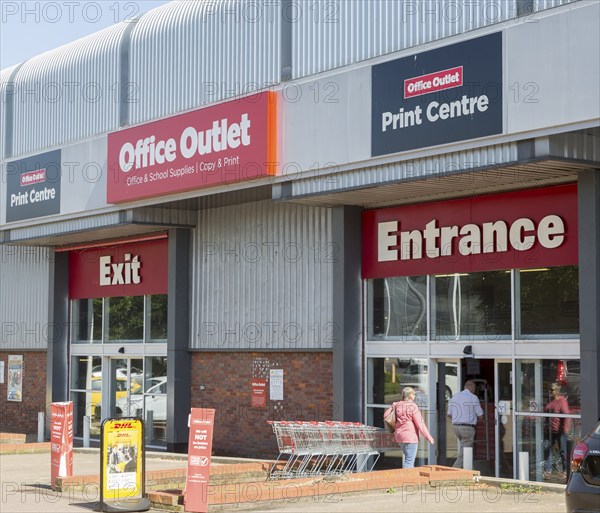 Office Outlet print centre store shop entrance and exit, Russel Road, Ipswich, Suffolk, England, UK