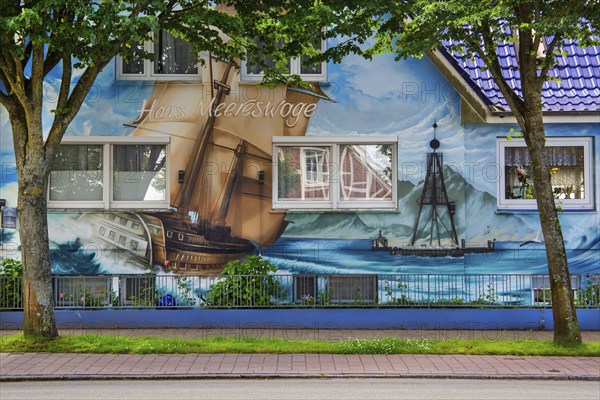 Maritime painted house front in the Duhnen district, North Sea spa town of Cuxhaven, North Sea