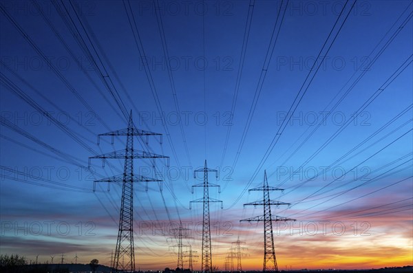 Extra-high-voltage lines, 380 KV, power line, the electricity comes from the Rhenish lignite mining