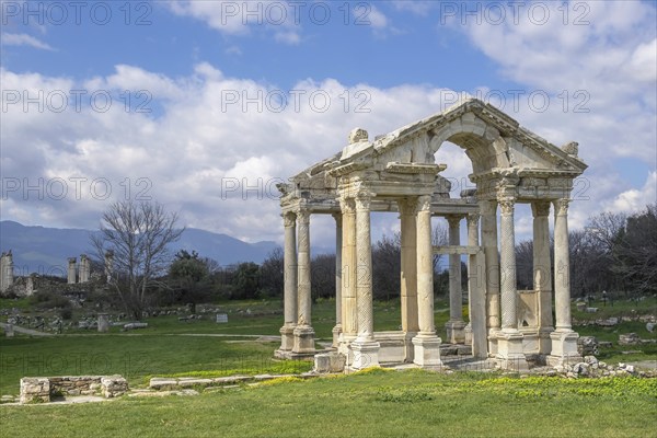 Tetrapylon or propylon in the ancient archaeological site of Aphrodisias, Geyre, Karacasu, Aydin,