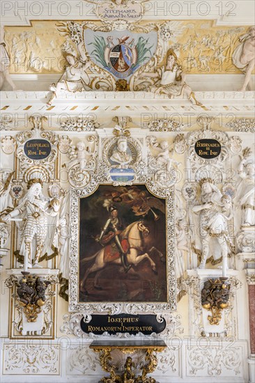 Detailed view of the baroque reception hall with wall painting, Salem Castle, former imperial