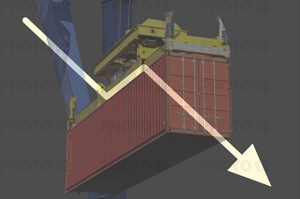 Composing with falling share price and a container as a symbol for a declining (world) economy