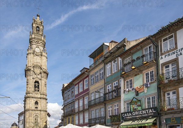 Clérigos Church Tower and facades of surrounding houses, Porto, Portugal, Europe