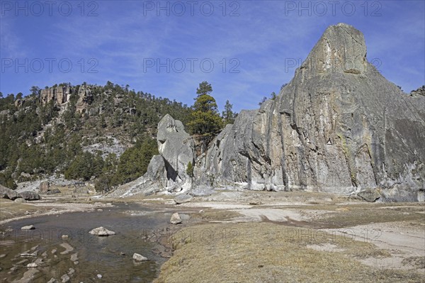 Rocky landscape near Lake Arareco and the town Creel, Sierra Madre Occidental, province of
