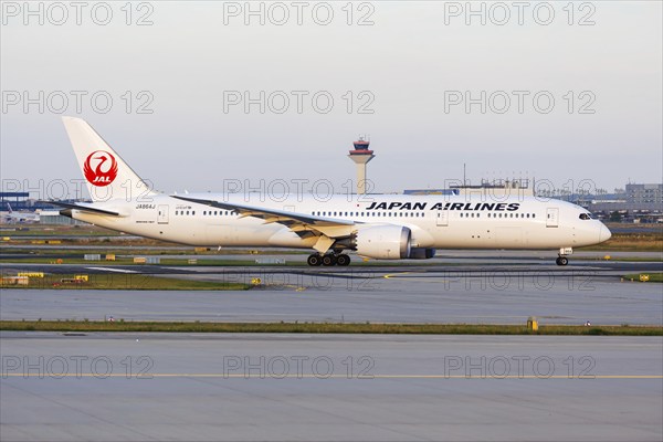 A Boeing 787-9 Dreamliner aircraft of Japan Airlines with the registration JA864J at the airport in