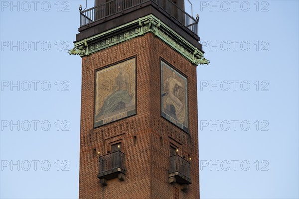 Tower of the Scandic Palace Hotel with mosaics, on City Hall Square, Copenhagen, Denmark, Europe