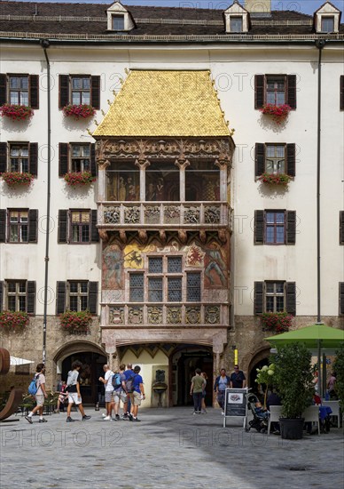 Golden Roof, late Gothic oriel at the New Court, Innsbruck Old Town, Innsbruck, Tyrol, Austria,