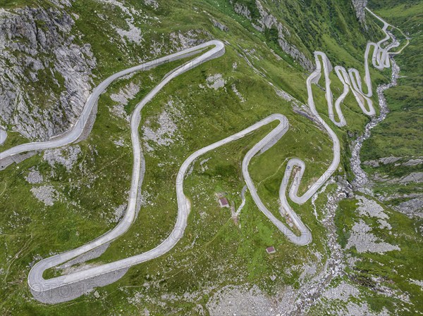 La Tremola, world-famous serpentine road through the Val Tremolo, road construction monument,
