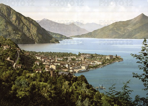 Menaggio, General view, Lake Como, Italy, Historical, digitally restored reproduction from a 19th