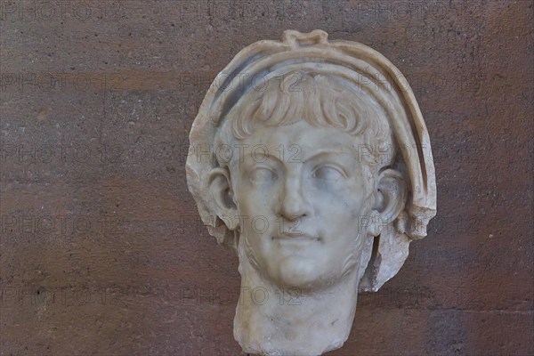 Portrait of the Roman Emperor Nero, detailed bust from antiquity with head wreath, made of