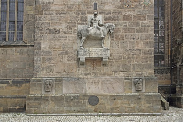 War memorial with equestrian figure at St John's Church, sculpture, stone, Ansbach, Middle