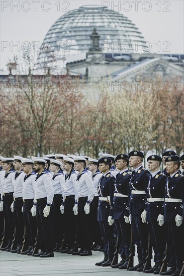 Navy and Air Force soldiers of the guard battalion, photographed during a reception with military