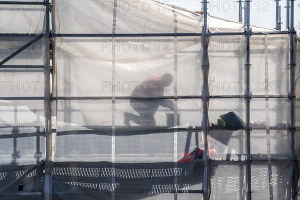 Construction site, scaffolding, work on scaffolding, bridge piers Germany