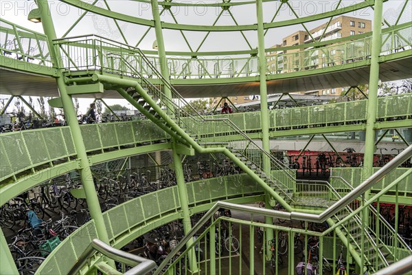 The Fiestappel, bicycle car park for over 900 bicycles, in a stylised apple shape, in Alphen aan