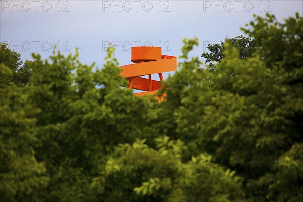 Stairway to nowhere, slag heap sign and viewpoint on the Kissinger Höhe, Hamm, Ruhr area, North