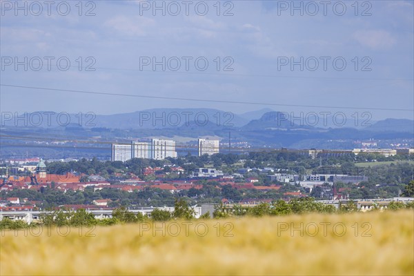 Cityscape Dresden, Unicampus, court, Zschertnitz and Saxon Switzerland with the Lilienstein,