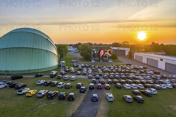 Drive-in cinema at Essen/Mülheim Airport Motor Movies, temporary film screening, at the WDL airship