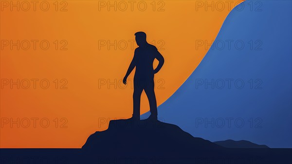 Minimalist rendering showcasing a lone man as symbol for human resilience, AI generated