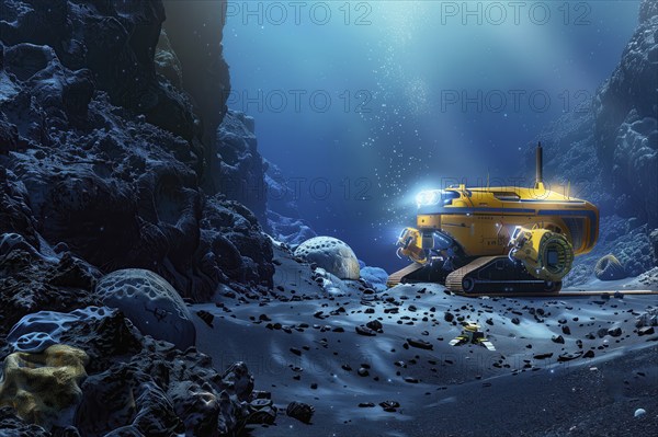 Deep sea exploration and mining in abyssal plains performed by AUV and autonomous drones, AI