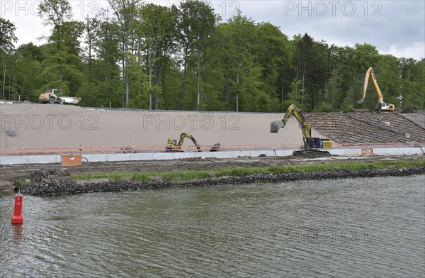Dredging work for canal widening at the Kiel Canal construction site, Kiel Canal,