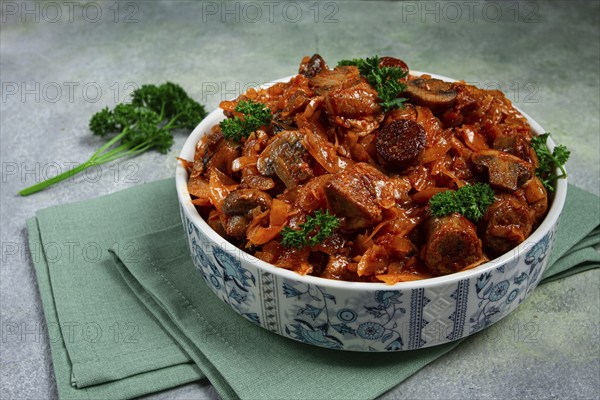 Bigos, bigus is a national Polish dish, made of cabbage and meat, stewed, homemade, no people