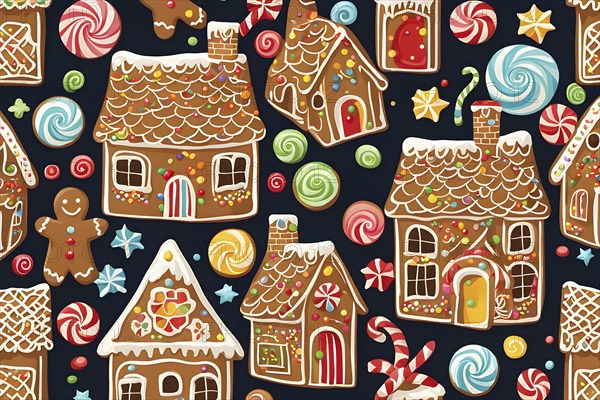 Abstract wallpaper illustration of of gingerbread house decoration, AI generated