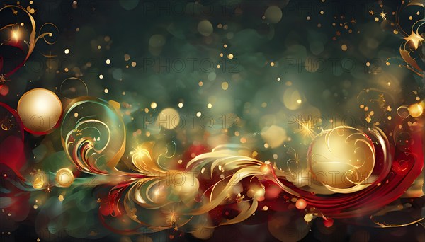 Abstract wallpaper illustration of Christmas symbols for gift cards, swirling shapes and lines, in