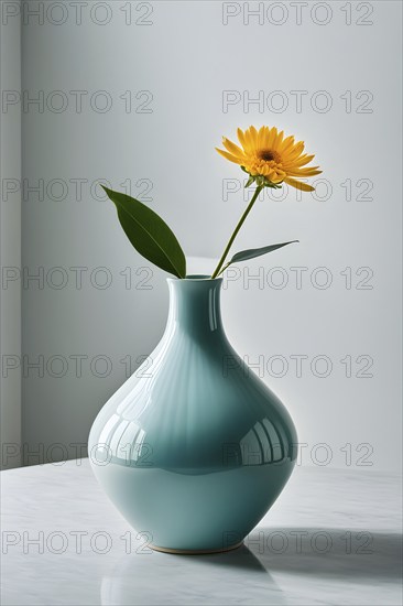 Minimalist ceramic vase composition with a single flower, AI generated