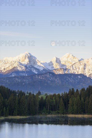 Hegratsrieder See near Füssen, Allgäu Alps, snow, moon, Allgäu, Bavaria, Germany, Europe