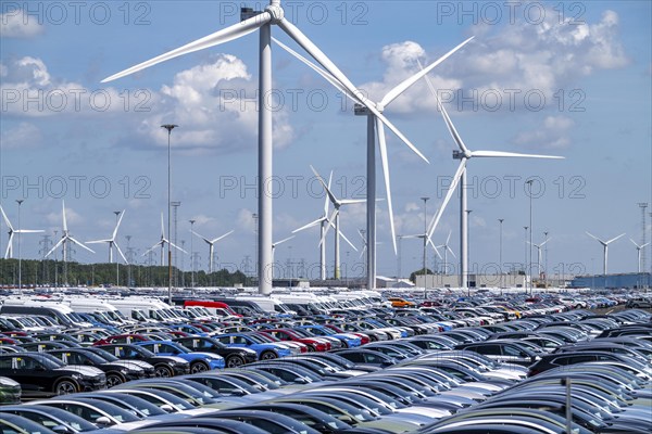 Storage area for new cars in the port of Vlissingen-Oost, vehicles are temporarily stored on over