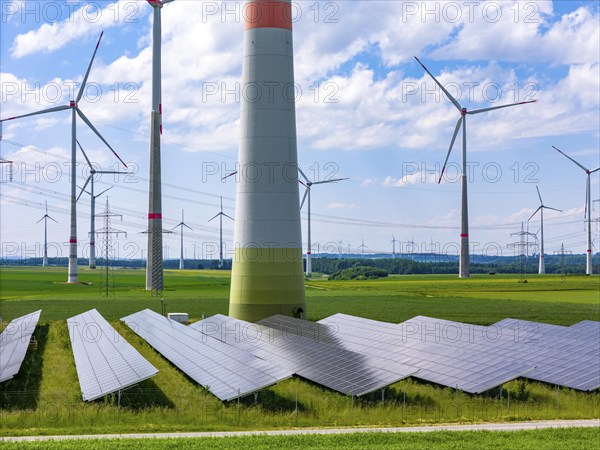 Wind farm near Marsberg, photovoltaic system, utilisation of land for renewable energies,