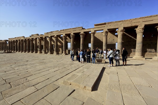 Temple of Isis, Temple of Philae on the island of Agilkia, Temple of Isis, tourists in front of the
