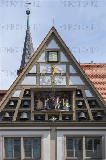 Glockenspiel with running figures at the Bürgerspital, inaugurated in 1956, Würzburg, Lower