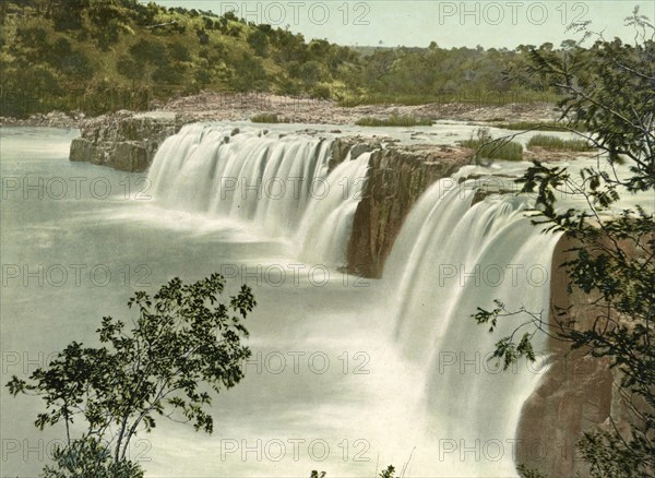 Waterfalls on the Tugela River near Colenso, Natal, South Africa, digitally restored reproduction