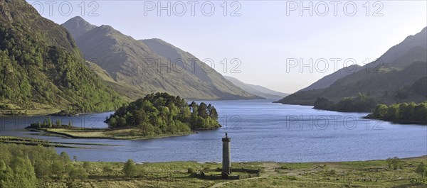 The Glenfinnan Monument on the shores of Loch Shiel, erected in 1815 to mark the place where Prince